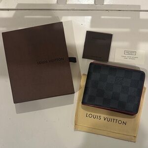 Louis Vuitton Black Damier Graphite Canvas wallet with Red Trim